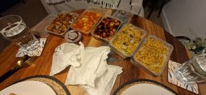 1 x Chicken balls and plum sauce. 2 x spring rolls. 2 x Chicken dishes. 1 x Duck meal. 2 x types chow mein at 9 Dragons in Folkestone