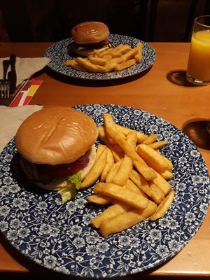 Beyond vegan burgers with chips. at The Tilley Stone in Gateshead