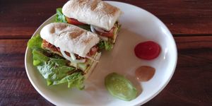 Veg & tofu baguette at Green Climbers Home in Thakhek