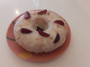 Cherry bakewell donut 🤩 at Siop Shop in Manchester