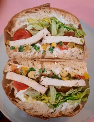 Coriander tofu sandwich with sweetcorn relish at Siop Shop in Manchester