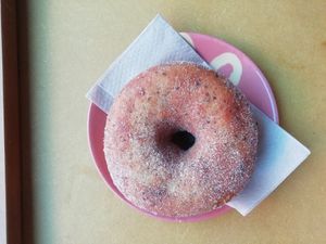 Vegan cinnamon sugar doughnut at Siop Shop in Manchester