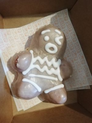 (Vegetarian) gingerbread dough boy at Siop Shop in Manchester