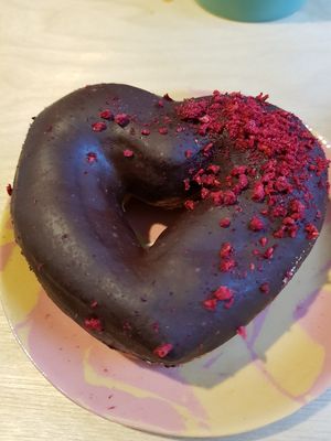 Raspberry vegan doughnut at Siop Shop in Manchester