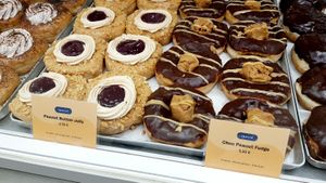Display of donuts at Brammibal's Donuts - KaDeWe in Berlin