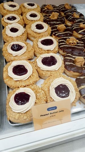 Display of donuts at Brammibal's Donuts - KaDeWe in Berlin