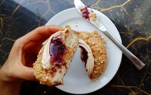 Donut "Peanut Butter Jelly" at Brammibal's Donuts - KaDeWe in Berlin