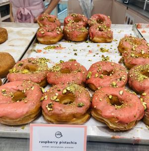 Raspberry pistachio donut  at Brammibal's Donuts - KaDeWe in Berlin
