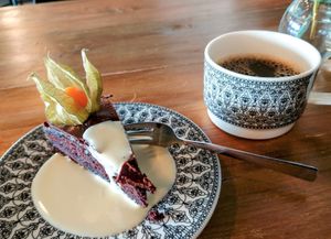 Vegan sacher cake at Ani's Café in Porvoo