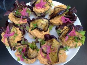 Hummus sandwiches with marinated onions. at Ani's Café in Porvoo