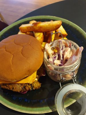 Burger, slaw and chips at Lilith's  in Cheltenham