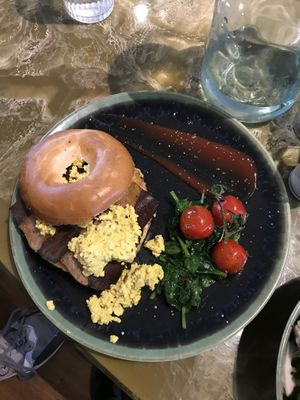 Bagel with tofu scramble  at Lilith's  in Cheltenham