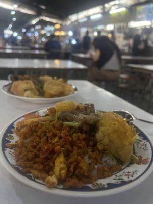 Rice with curry, tofu and soy proteinn  at Chalawan - Vegan Food Stall in Bangkok