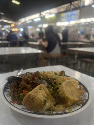 Rice with Pad Kra Pao, Tofu and Curry  at Chalawan - Vegan Food Stall in Bangkok