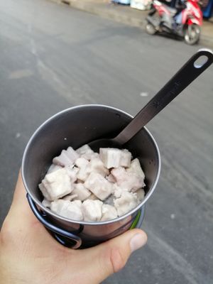 Taro with coconut cream from Silom Square, BYO cup. at Chalawan - Vegan Food Stall in Bangkok