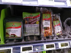 Vegan sausages and ham at Bio c' Bon in Saint-germain-en-laye