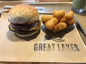 Superior burger with tater tots at Great Lakes in Tokyo