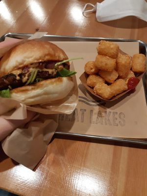 Superior Burger and tater tots at Great Lakes in Tokyo