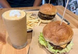 Pumpkin Spice Shake, Ontario Burger, and Michigan Burger Double - so good!!!  at Great Lakes in Tokyo