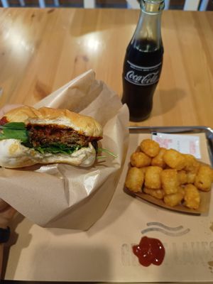 Superior burger and tater tots at Great Lakes in Tokyo