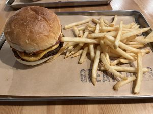 Supreme burger (single) with fries  at Great Lakes in Tokyo