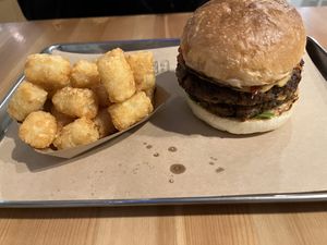 Supreme burger (double) with tots  at Great Lakes in Tokyo