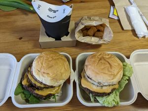 Burger, potatoes and sesame milkshake at Great Lakes in Tokyo