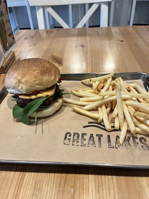 Burger and fries   at Great Lakes in Tokyo