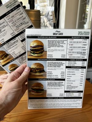 Menu  at Great Lakes in Tokyo