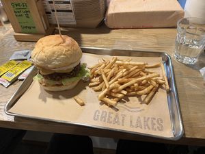 Ontario burger and fries  at Great Lakes in Tokyo