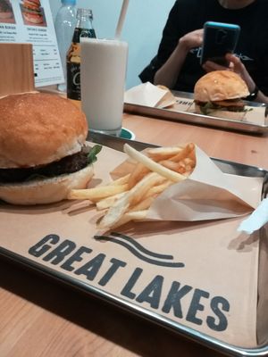 Superior burger, fries, and milkshake at Great Lakes in Tokyo