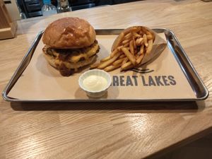 Vegan Single Michigan Cheeseburger (600 yen) + fries + a side of vegan mayo at Great Lakes in Tokyo