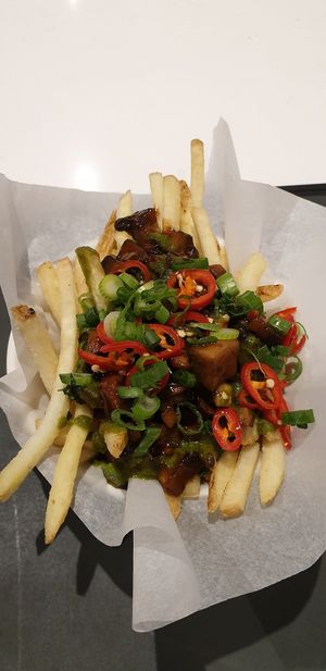 Skinny fries with the "dirty" topping option at Dirty Vegan in West London