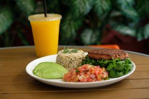 Veggie burger platter at Carrot Express in Aventura