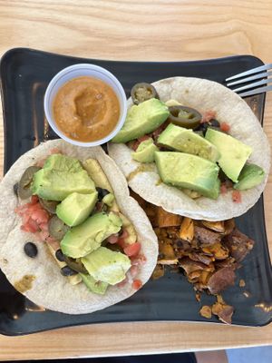Vegan huevos rancheros and home fries   at Copper Branch in Portland