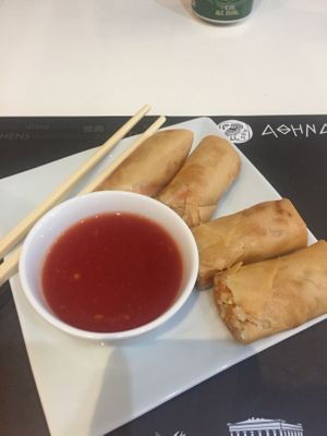 Vegan Spring Rolls with sweet & soup dip  at Dao Vietnamese Street Food in Athens