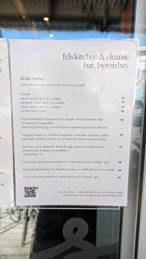 Menu September 2024 at Fel's Kitchen  in Byron Bay