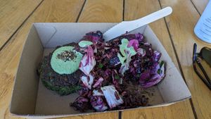 Zucchini Pea Feta Fritter at Fel's Kitchen  in Byron Bay
