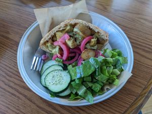 Root veg pita (Thurs night special) at Paradigm Coffee & Music in Sheboygan