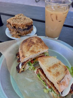 TLT, blueberry coffee cake, iced oat maple latte    at Paradigm Coffee & Music in Sheboygan