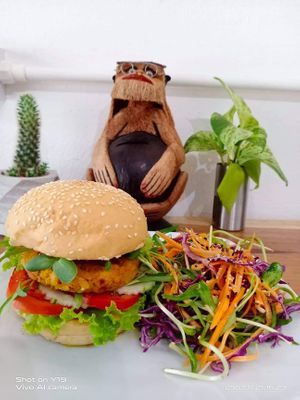 Vegetarian burger at Horizon Cafe in Koh Samui