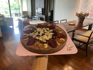 So delicious 💙 vegan chocolate birthday cake  at Horizon Cafe in Koh Samui