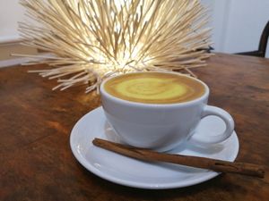 Golden milk cappuccino at Horizon Cafe in Koh Samui