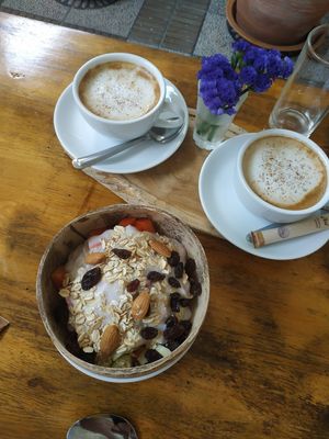 Soy yougurt and cappuccino with coconut milk😍 at Horizon Cafe in Koh Samui