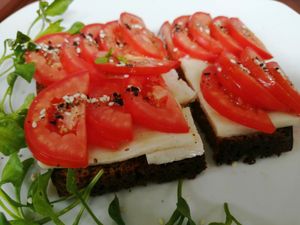 Italian caprese toast with mozzarella vegan at Horizon Cafe in Koh Samui