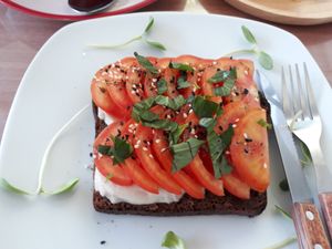 Vegan caprese toast (with vegan cheese) at Horizon Cafe in Koh Samui