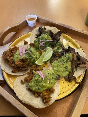 Deliciosos tacos veganos  at Dalia Plant Power Mex in Bogota