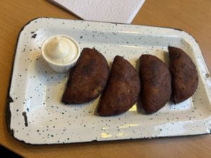 Plantain empanadas  #Veganuary at Dalia Plant Power Mex in Bogota