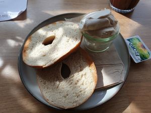 Bagel with Sheese "cream cheese" at Mr Cooper's Coffee House in Whitby