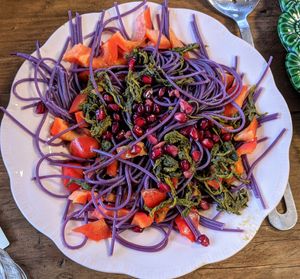 Purple sweet potato noodles and tea salad at The Allotment Club in Okehampton